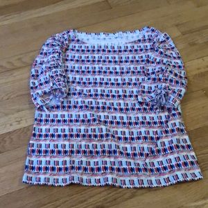 Rafaella 1/2 Gathered Sleeve with Bow Shirt Red/Blue